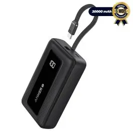 Powerbank Anker Zolo 20 000 mAh – 30W – Charge ultra rapide bidirectionnelle – Câble USB‑C intégré – Sécurité ActiveShield – Plusieurs couleurs – Garantie 6 mois